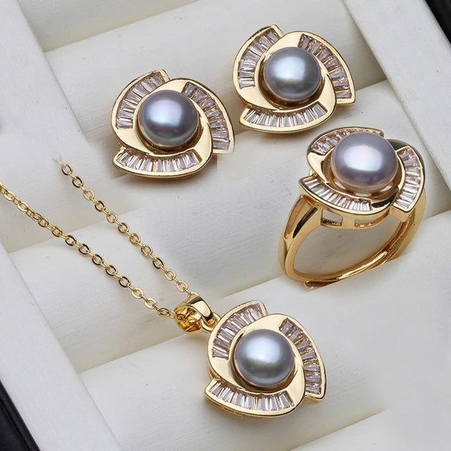 Real Pearl Necklace And Earring Jewelry Set