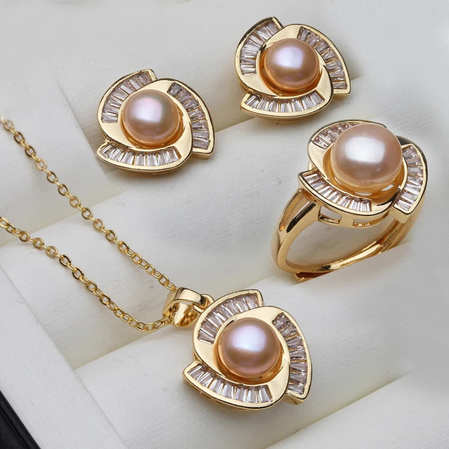 Real Pearl Necklace And Earring Jewelry Set