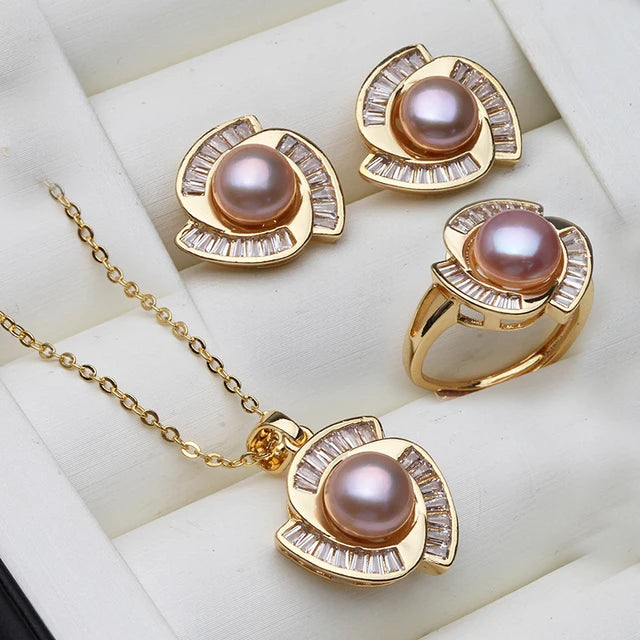 Real Pearl Necklace And Earring Jewelry Set