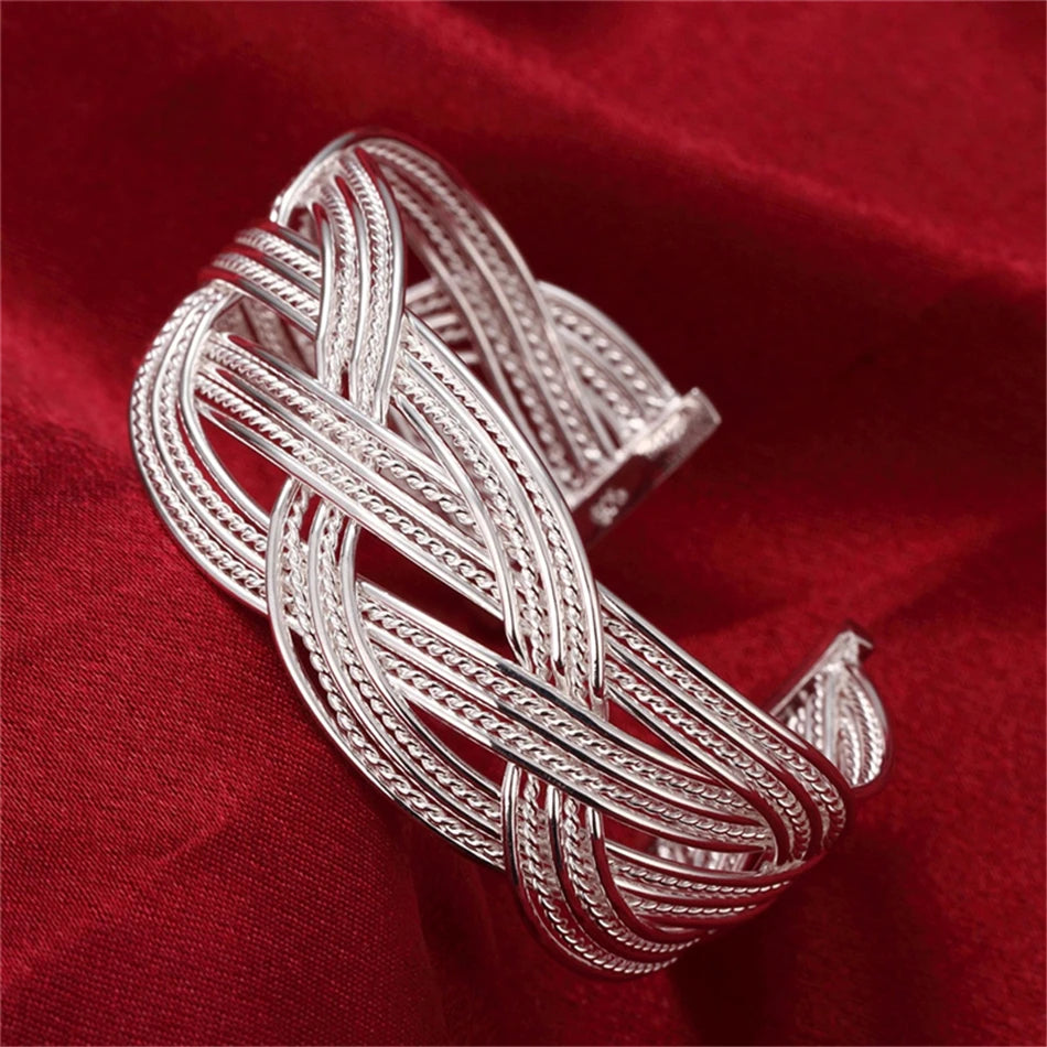 Silver Interwoven Web Bangle Ring Set  Party Fashion Charm Jewelry