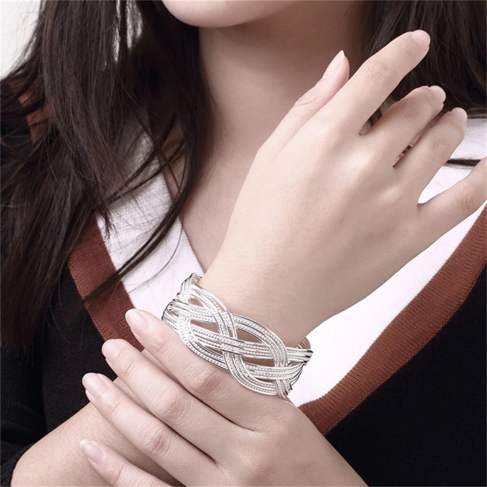 Silver Interwoven Web Bangle Ring Set  Party Fashion Charm Jewelry