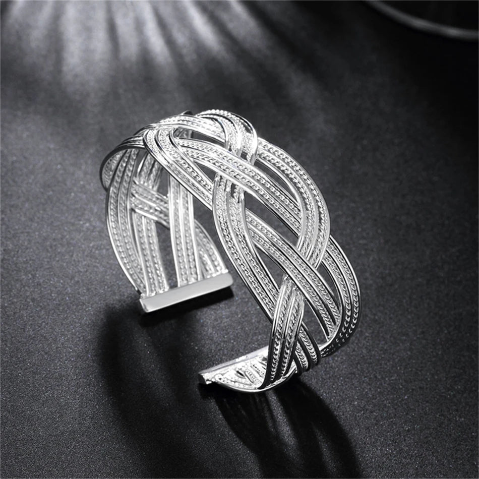 Silver Interwoven Web Bangle Ring Set  Party Fashion Charm Jewelry