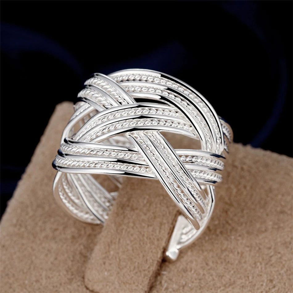 Silver Interwoven Web Bangle Ring Set  Party Fashion Charm Jewelry