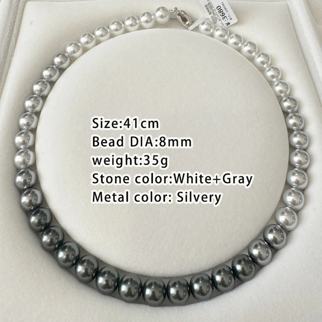 French Socialite White Gradient Gray Pearl Bead Necklace 2024