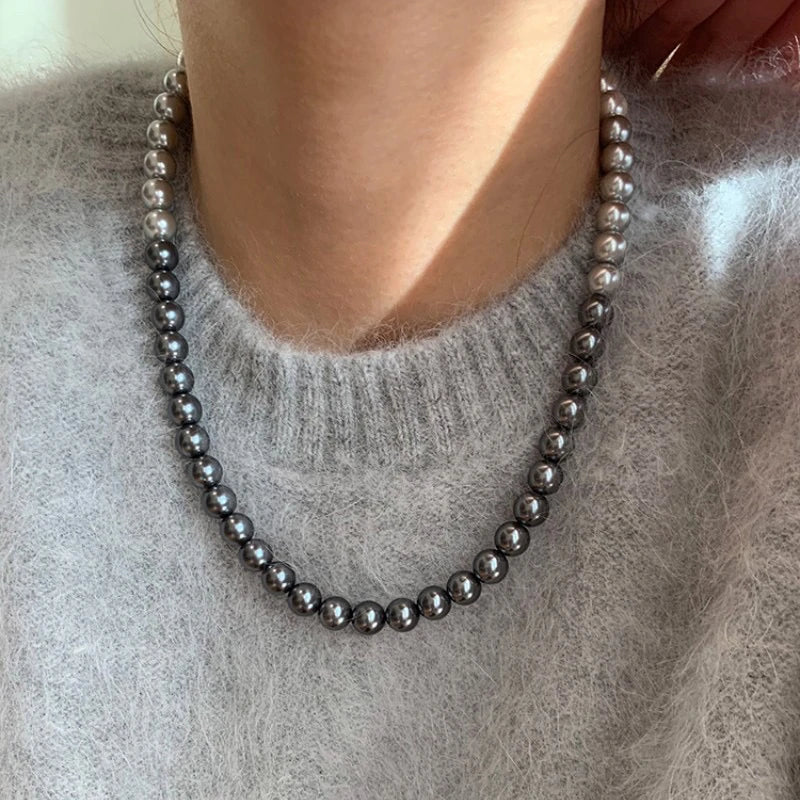 French Socialite White Gradient Gray Pearl Bead Necklace 2024