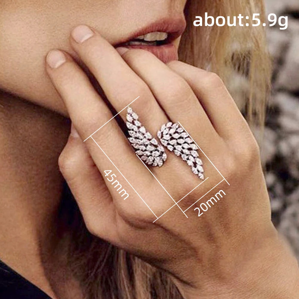 Hand Picked Angle Wing Design Opening Ring for Women Elegant Wedding Party Bridal Ring Exquisite Gift for Girl Fashion Jewelry 2024