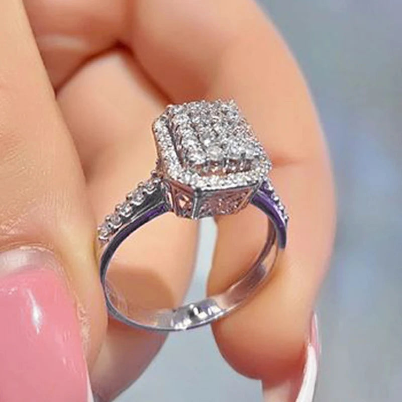 Luxury Halo Rectangle Engagement Ring