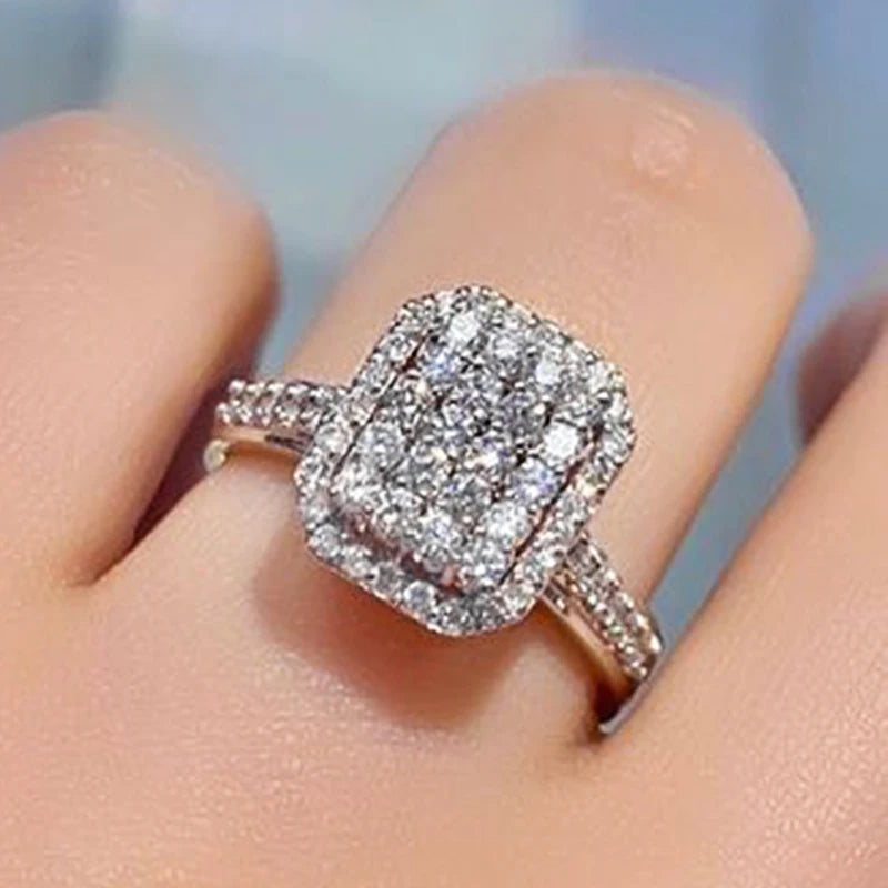 Luxury Halo Rectangle Engagement Ring