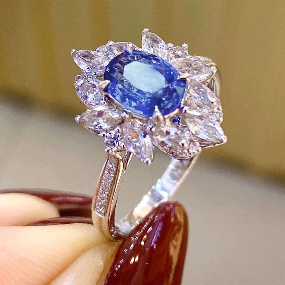 Luxury Oval Blue Ring