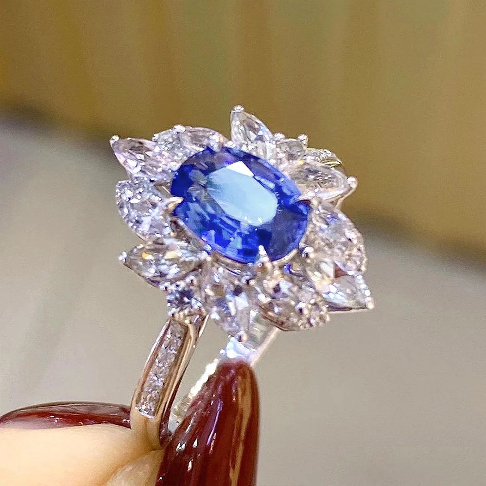 Luxury Oval Blue Ring