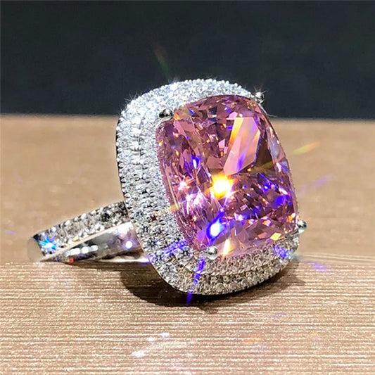 Handpicked Big Pink Cubic Zircon Wedding Rings for Women Romantic Wedding Jewelry Bridal Wedding Party Personality Rings