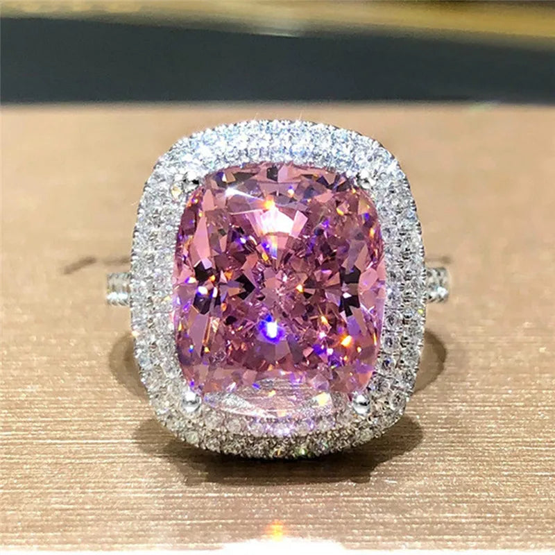 Handpicked Big Pink Cubic Zircon Wedding Rings for Women Romantic Wedding Jewelry Bridal Wedding Party Personality Rings