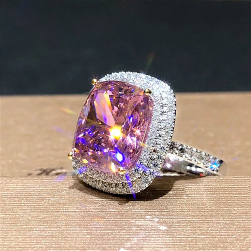 Handpicked Big Pink Cubic Zircon Wedding Rings for Women Romantic Wedding Jewelry Bridal Wedding Party Personality Rings