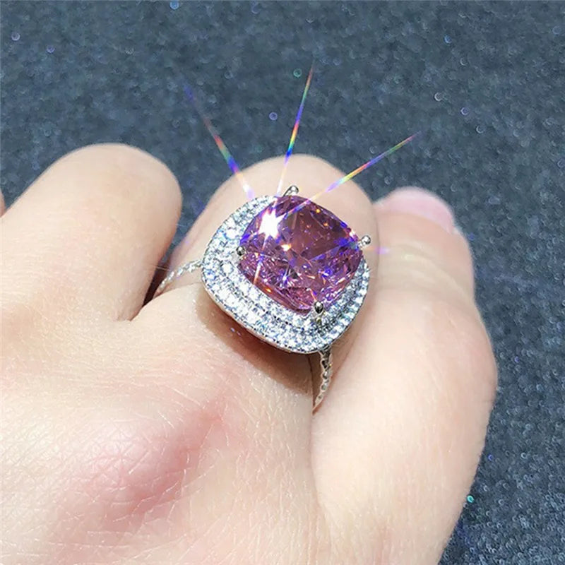 Handpicked Big Pink Cubic Zircon Wedding Rings for Women Romantic Wedding Jewelry Bridal Wedding Party Personality Rings