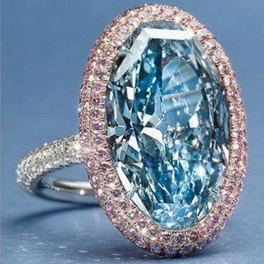 Luxurious Big Oval Blue Cubic Zirconia Rings for Women Wedding Anniversary Party Fashion Jewelry