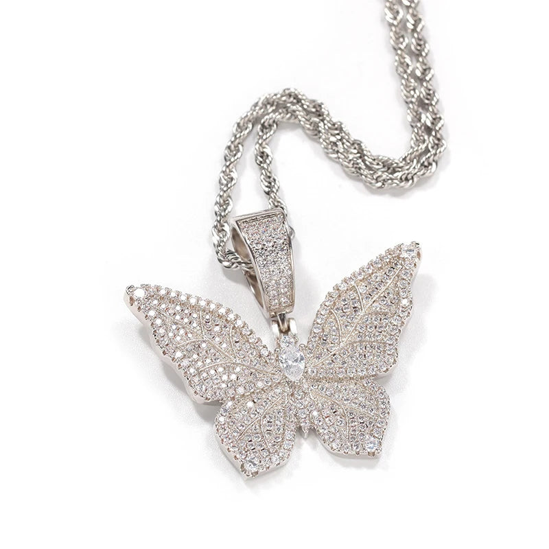 Luxury Bling Butterfly Pendant Necklace Full Paved CZ Shiny Charm Y2K Party Neck Accessories Fashion Jewelry For Girls