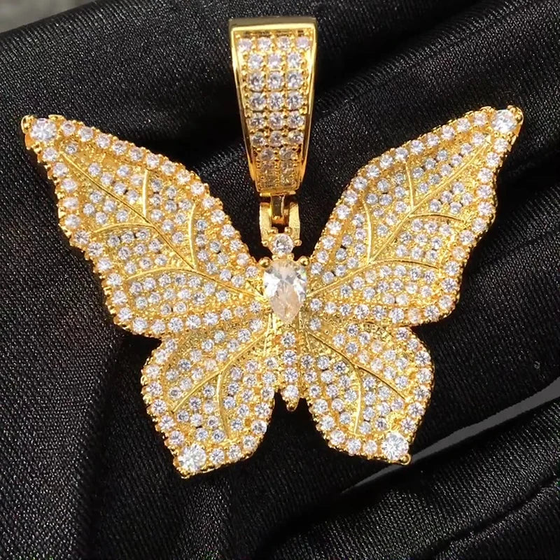 Luxury Bling Butterfly Pendant Necklace Full Paved CZ Shiny Charm Y2K Party Neck Accessories Fashion Jewelry For Girls