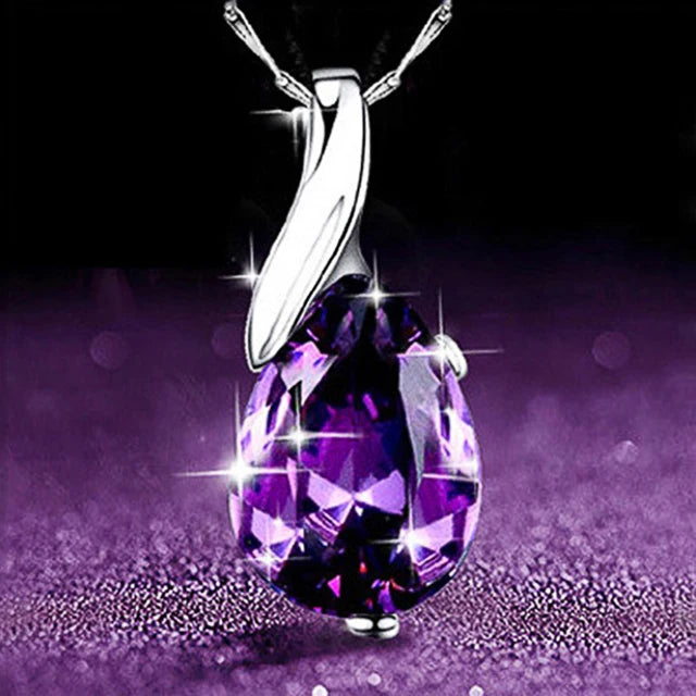 Hand Picked Purple CZ Marquise/Square/Water Drop/Flower Pendant Necklace Women Luxury Wedding Jewelry 2024