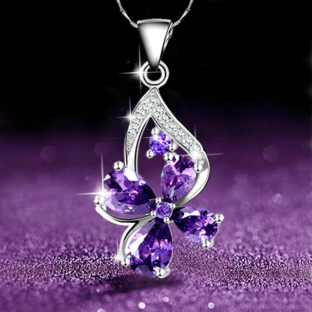 Hand Picked Purple CZ Marquise/Square/Water Drop/Flower Pendant Necklace Women Luxury Wedding Jewelry 2024