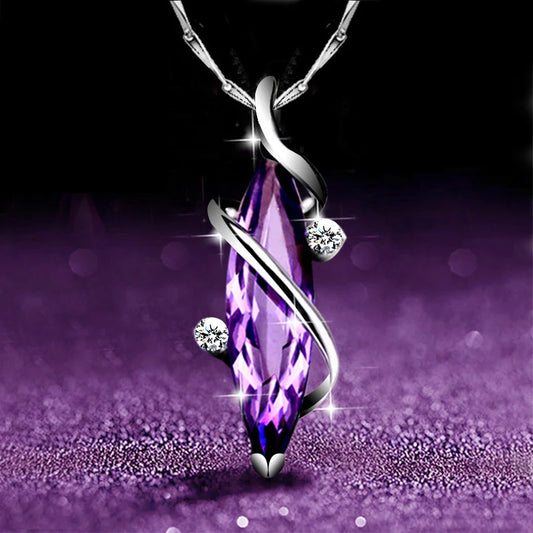 Hand Picked Purple CZ Marquise/Square/Water Drop/Flower Pendant Necklace Women Luxury Wedding Jewelry 2024