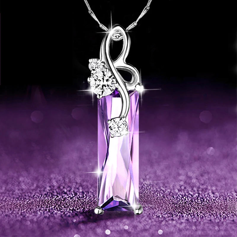 Hand Picked Purple CZ Marquise/Square/Water Drop/Flower Pendant Necklace Women Luxury Wedding Jewelry 2024