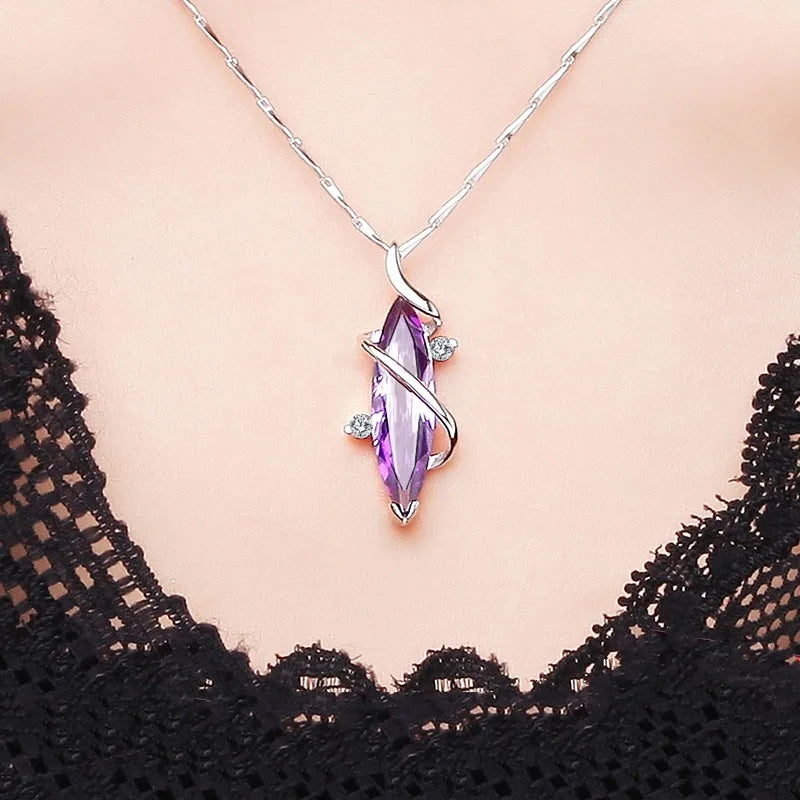 Hand Picked Purple CZ Marquise/Square/Water Drop/Flower Pendant Necklace Women Luxury Wedding Jewelry 2024