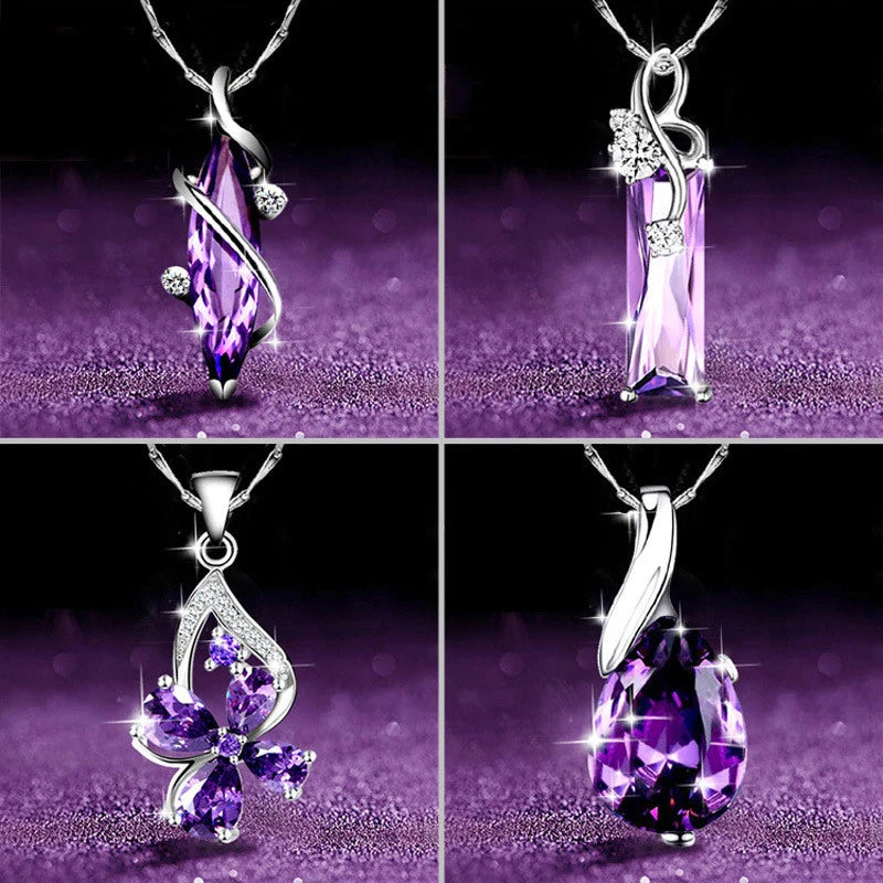 Hand Picked Purple CZ Marquise/Square/Water Drop/Flower Pendant Necklace Women Luxury Wedding Jewelry 2024