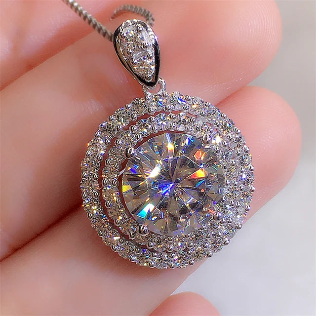 Hand Picked Gorgeous Bridal Wedding Necklace Mosaic AAA Cubic Zircon Round Pendant Elegant Neck Accessories Fashion Jewelry