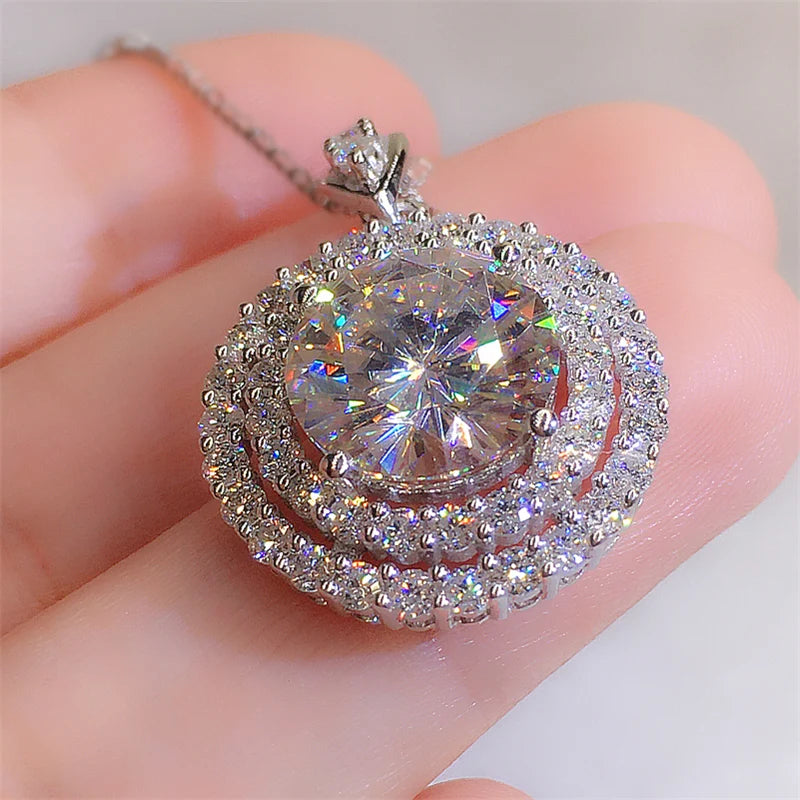 Hand Picked Gorgeous Bridal Wedding Necklace Mosaic AAA Cubic Zircon Round Pendant Elegant Neck Accessories Fashion Jewelry