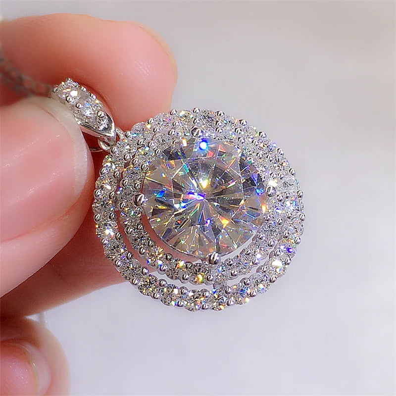 Hand Picked Gorgeous Bridal Wedding Necklace Mosaic AAA Cubic Zircon Round Pendant Elegant Neck Accessories Fashion Jewelry