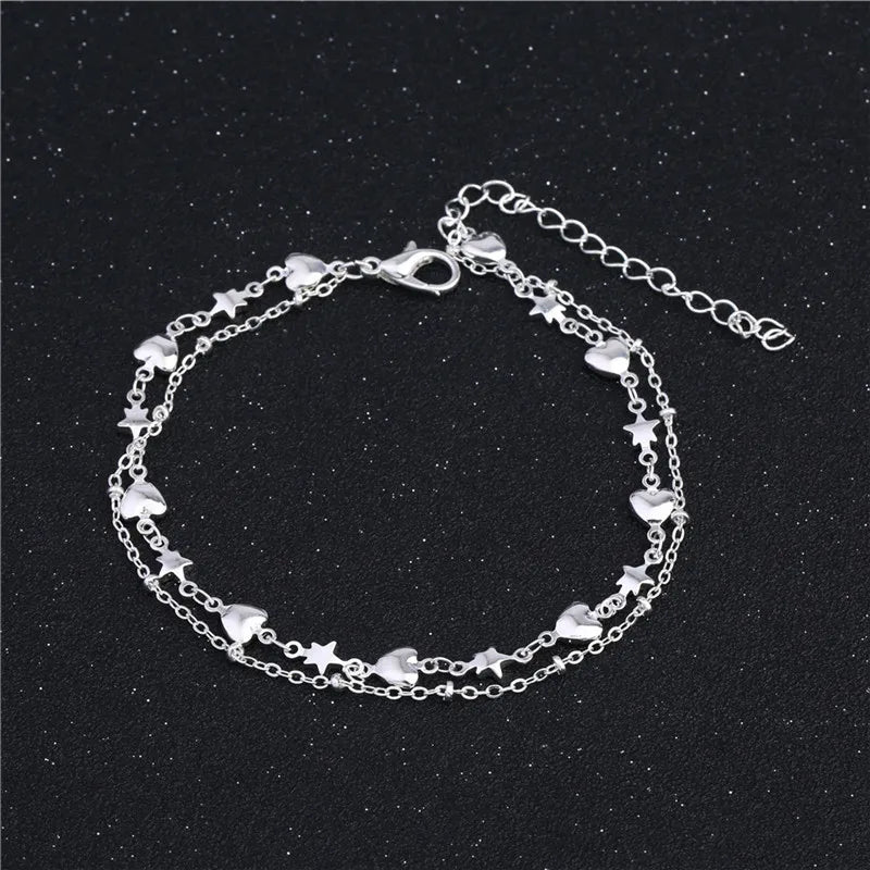 Elegance Two/Three Layers Chain Anklet for Women Elegant Temperament Silver Color Sandal Bracelet Barefoot Jewelry