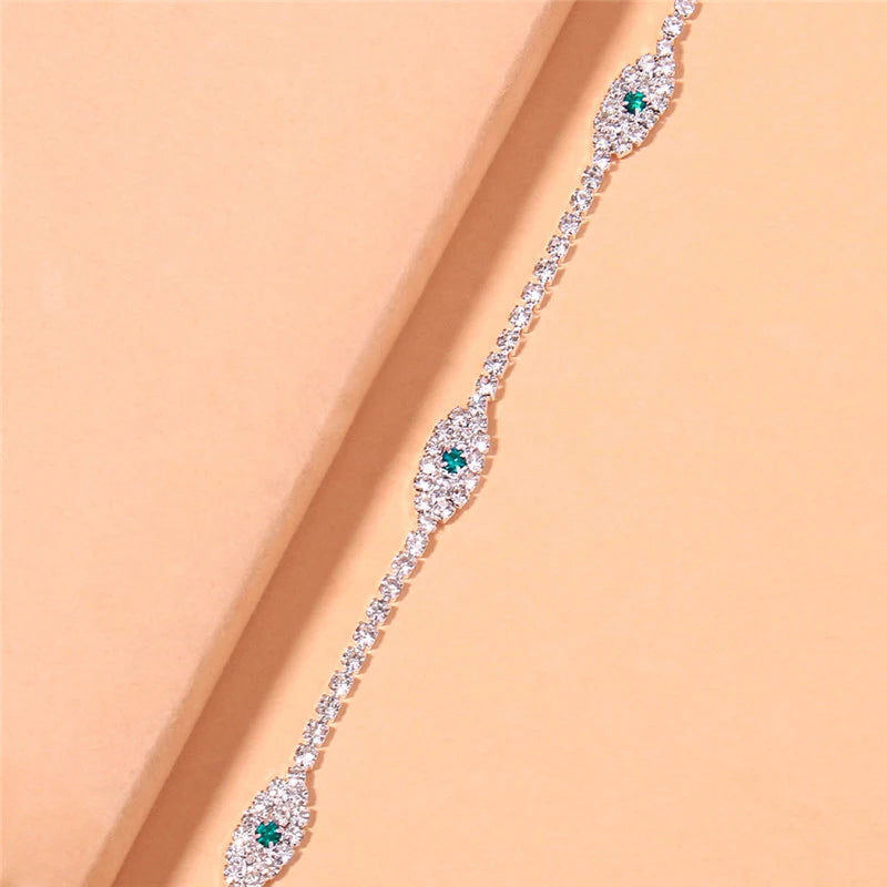 Elegant Personality Eyes Anklet Rhinestone Chain Bracelet Inlaid Luxury Green/White Barefoot Sandals Foot Jewelry Summer Fashion