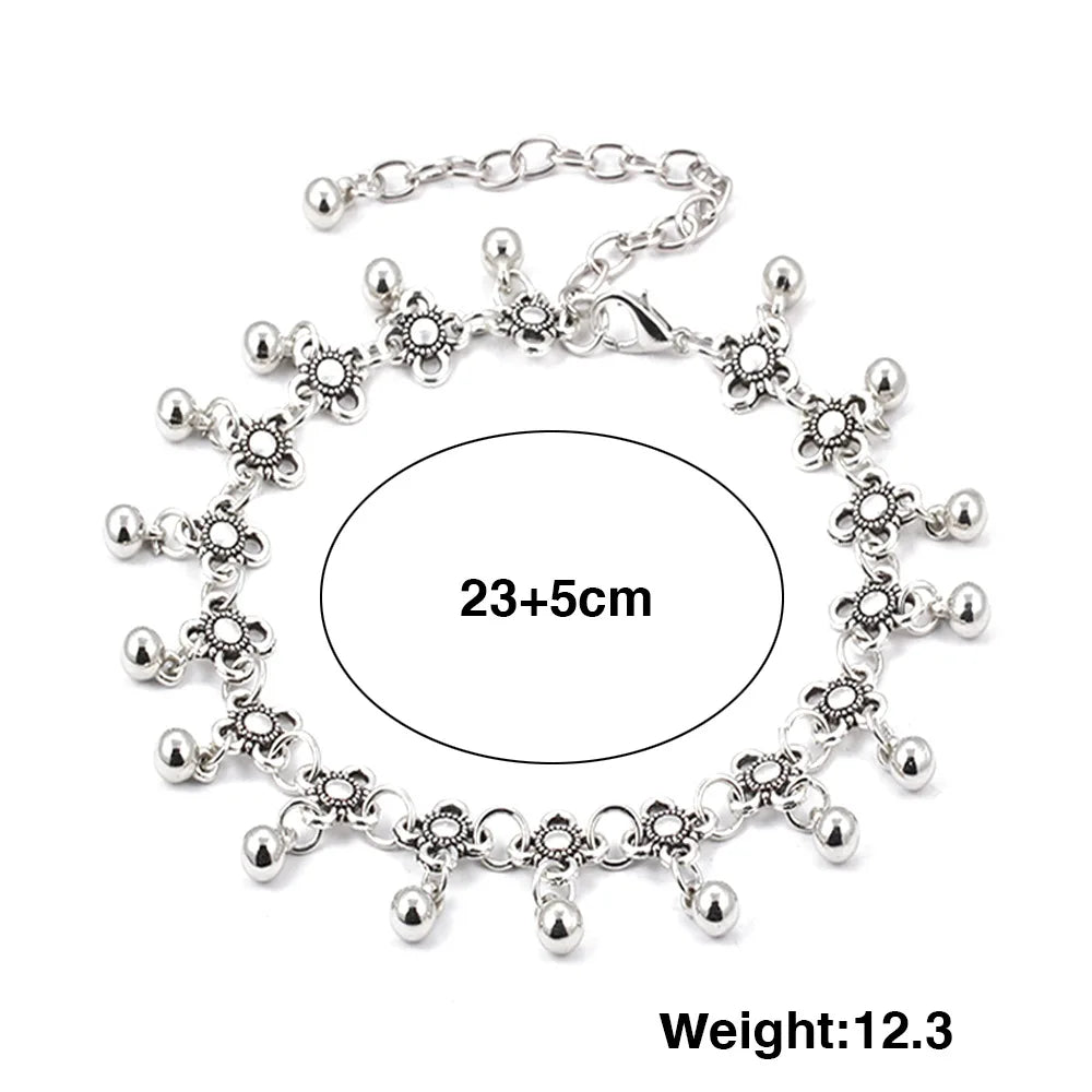 Elegant Flower Design Anklets for Women Simple Drop Ball Anklet Vintage Ethnic Style Elegant Jewelry Beach Wear