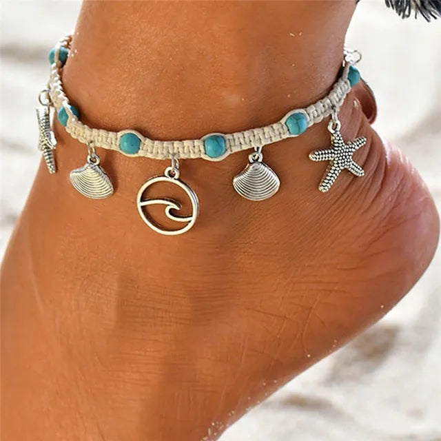 Elegant Shell Anklets for Women Turtle Star Beads Bracelet Beach Accessories Barefoot Chain Female Jewelry Drop Shipping