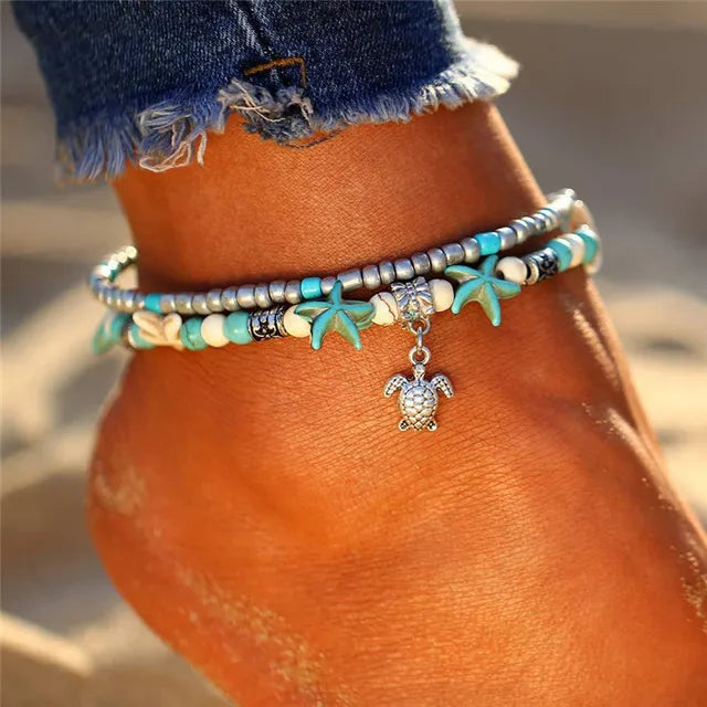 Elegant Shell Anklets for Women Turtle Star Beads Bracelet Beach Accessories Barefoot Chain Female Jewelry Drop Shipping