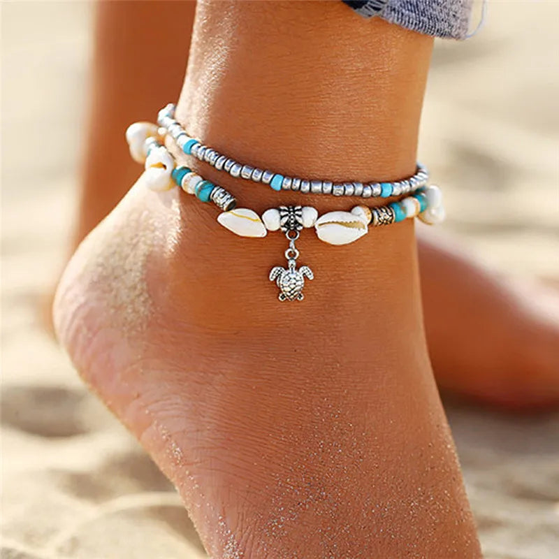 Elegant Shell Anklets for Women Turtle Star Beads Bracelet Beach Accessories Barefoot Chain Female Jewelry Drop Shipping