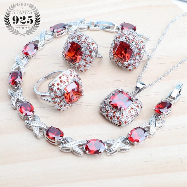 Olive Zircon 925 Silver Bridal Jewelry Sets Bracelets Rings Costume Jewelry Earrings Pendant Necklace For Women Wedding Set