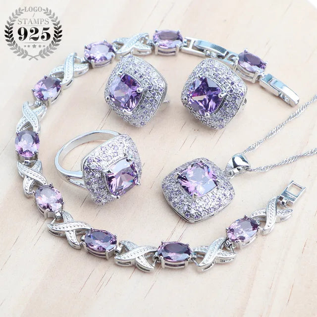 Olive Zircon 925 Silver Bridal Jewelry Sets Bracelets Rings Costume Jewelry Earrings Pendant Necklace For Women Wedding Set