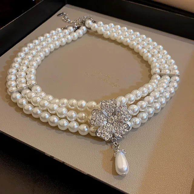 Rhinestone Flower Pearl Jewelry