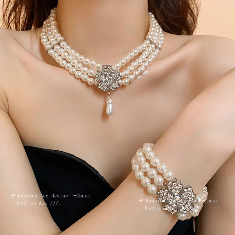 Rhinestone Flower Pearl Jewelry