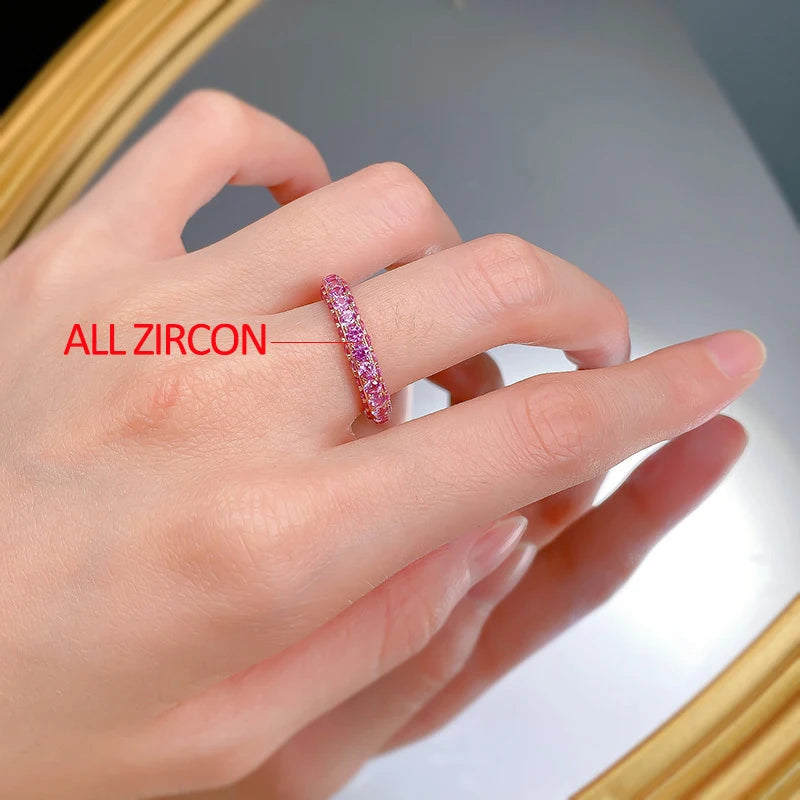 White/pink Zircon Solid 925 Silver Ring