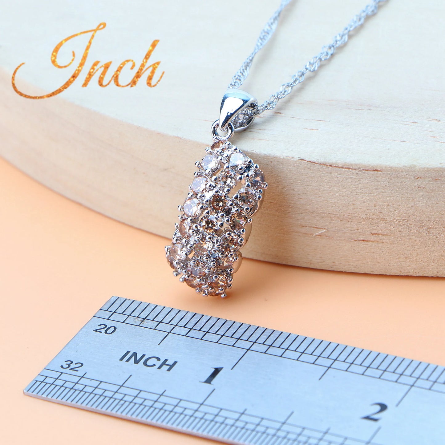 Silver Jewelry Sets Champagne Zircon Stones Earrings Bracelets Rings Pendant Necklace Set Jewelry