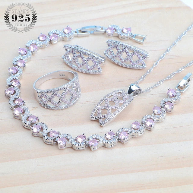 Wedding Jewelry Sets 925 Sterling Silver Rings Bracelets Earrings Pendant Bridal Necklace Set For Women Champagne Zircon Jewelry