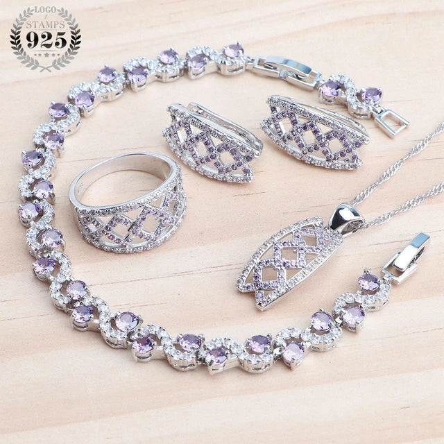 Wedding Jewelry Sets 925 Sterling Silver Rings Bracelets Earrings Pendant Bridal Necklace Set For Women Champagne Zircon Jewelry