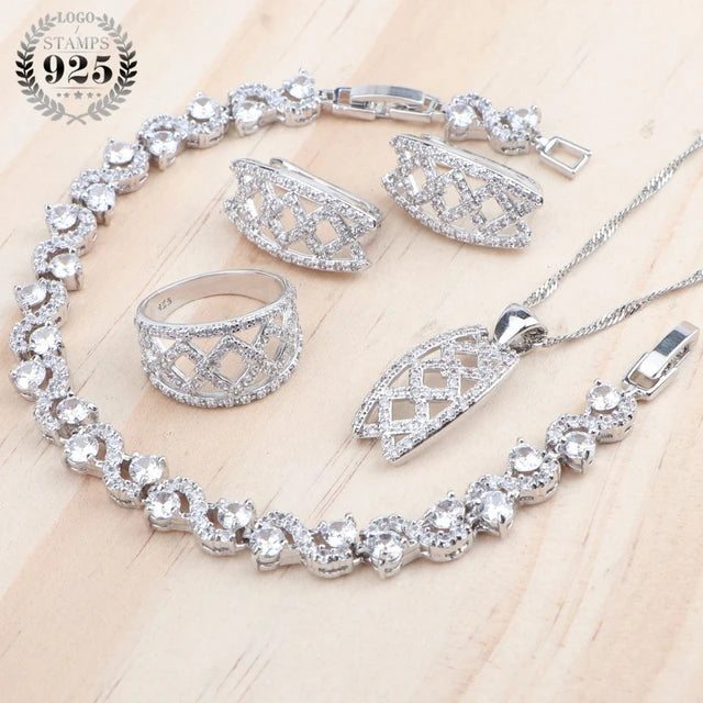 Wedding Jewelry Sets 925 Sterling Silver Rings Bracelets Earrings Pendant Bridal Necklace Set For Women Champagne Zircon Jewelry