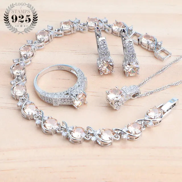 White Zircon Bridal Jewelry Sets 925 Silver Jewelry Wedding Ladies Rings Bracelets Earrings Pendant Necklace For Women Set