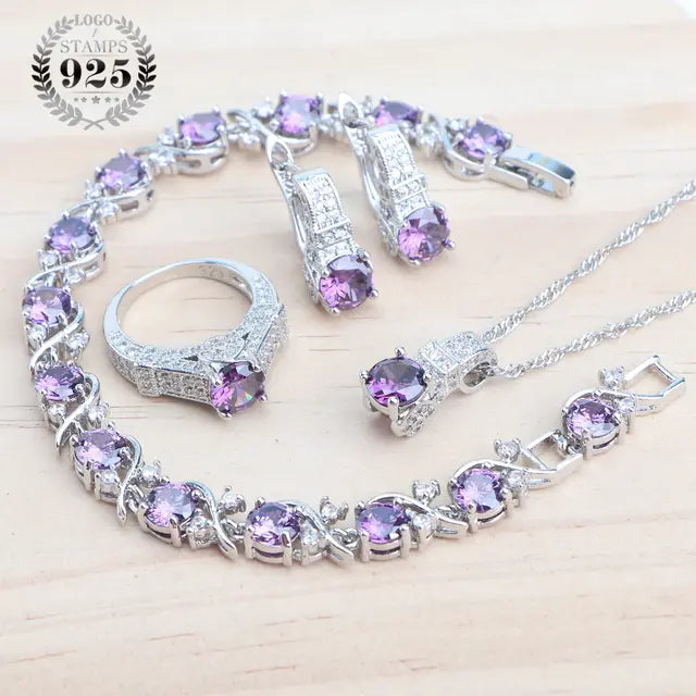 White Zircon Bridal Jewelry Sets 925 Silver Jewelry Wedding Ladies Rings Bracelets Earrings Pendant Necklace For Women Set