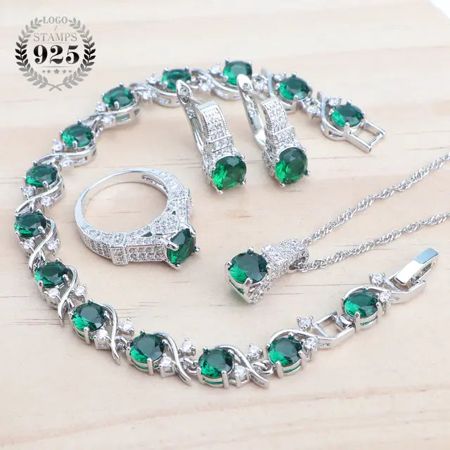 White Zircon Bridal Jewelry Sets 925 Silver Jewelry Wedding Ladies Rings Bracelets Earrings Pendant Necklace For Women Set