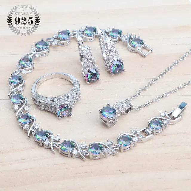 White Zircon Bridal Jewelry Sets 925 Silver Jewelry Wedding Ladies Rings Bracelets Earrings Pendant Necklace For Women Set