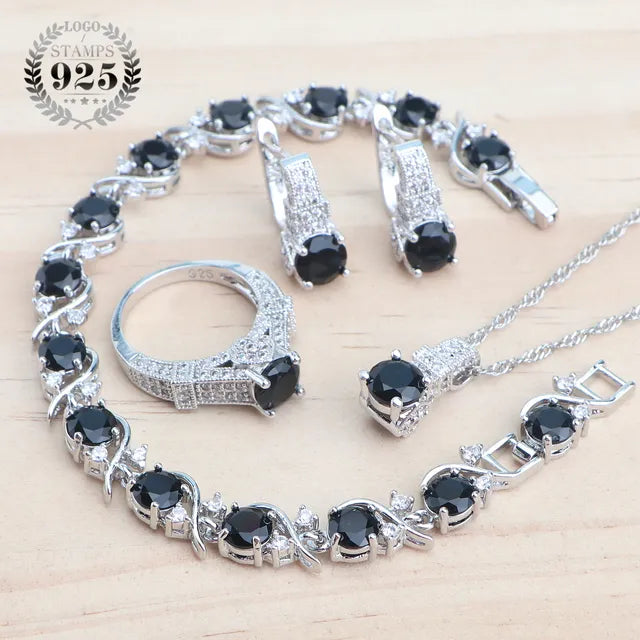 White Zircon Bridal Jewelry Sets 925 Silver Jewelry Wedding Ladies Rings Bracelets Earrings Pendant Necklace For Women Set